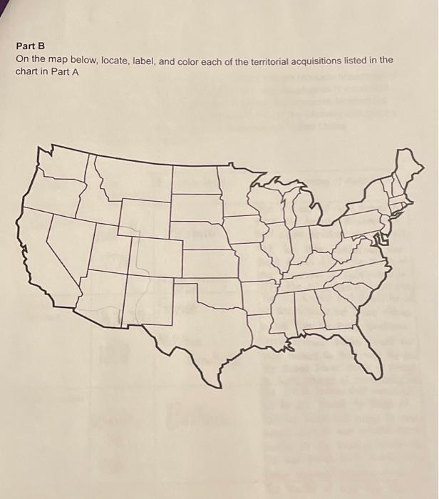 Part B On the map below locate - Image