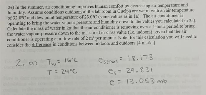 Solved 2e) In the summer, air conditioning improves human | Chegg.com