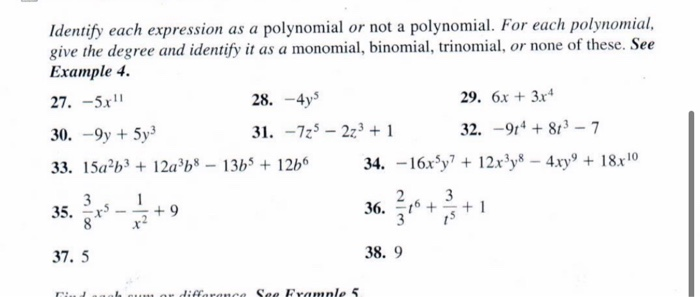 Solved identify each expression as a polynomial or not | Chegg.com