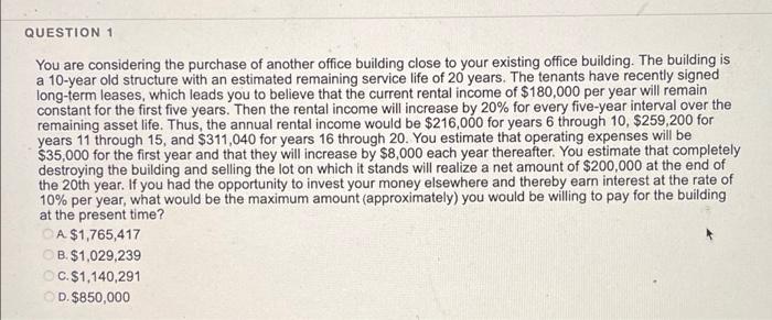 Solved QUESTION 1 You Are Considering The Purchase Of | Chegg.com