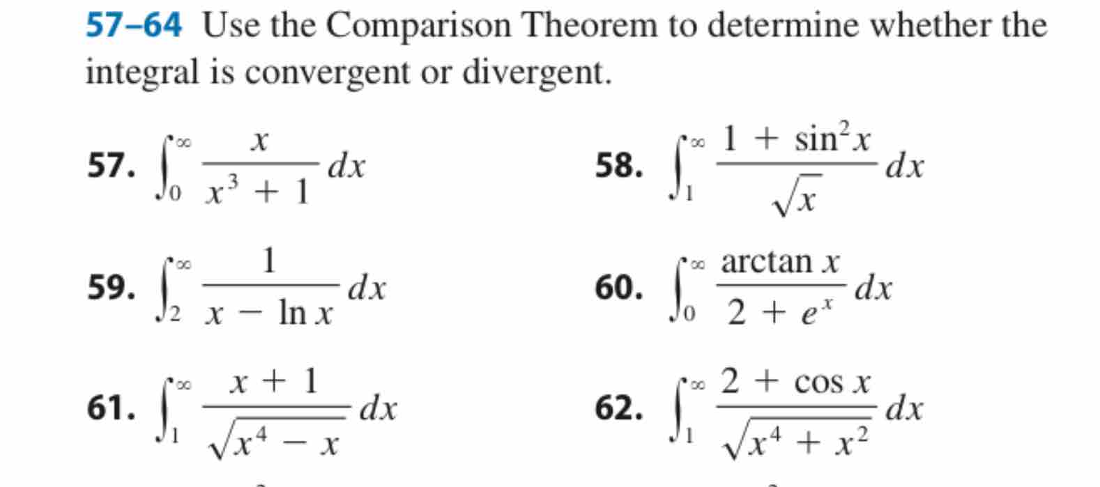 Solved 62 ﻿please!! 57-64 ﻿Use the Comparison Theorem to | Chegg.com