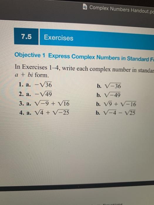 Solved Complex Numbers Handout.po 7.5 Exercises Objective 1 | Chegg.com