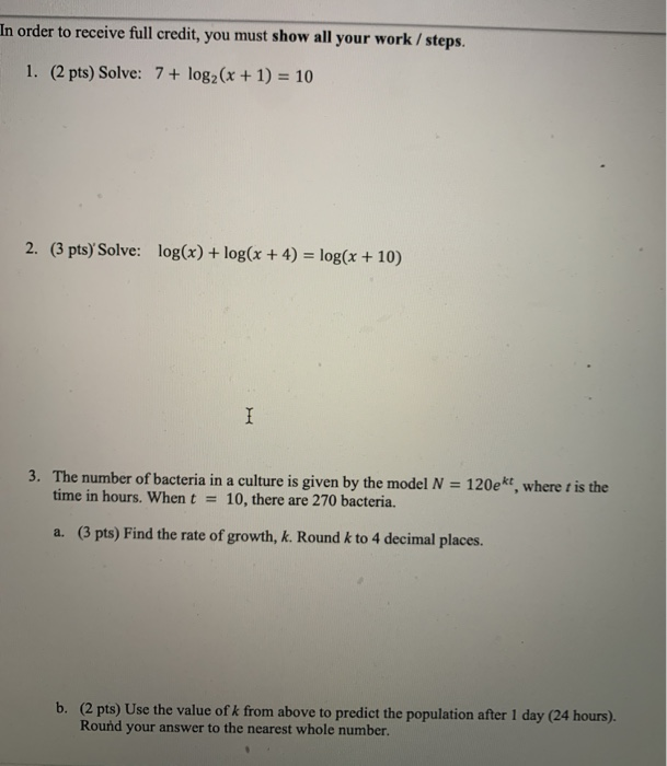 Solved n order to receive full credit, you must show all | Chegg.com