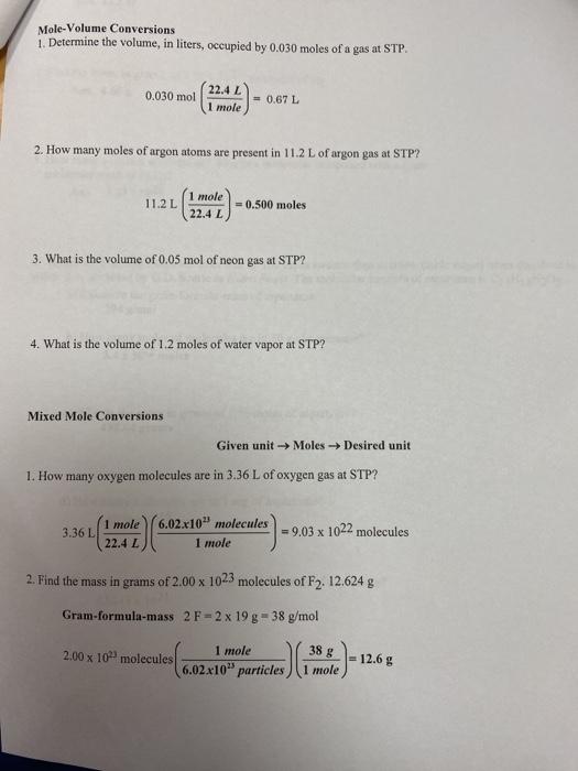 Solved Mole-Volume Conversions 1. Determine the volume, in | Chegg.com