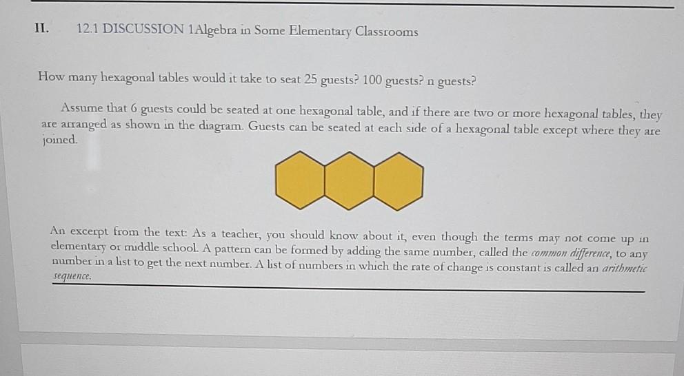 Solved II. 12.1 DISCUSSION 1 Algebra in Some Elementary | Chegg.com
