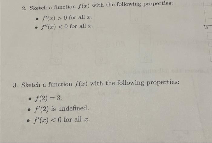 Solved 2. Sketch a function f(x) with the following | Chegg.com