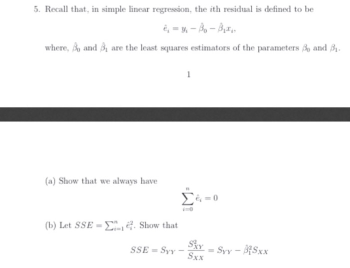 Solved 5 Recall That In Simple Linear Regression The I Chegg Com