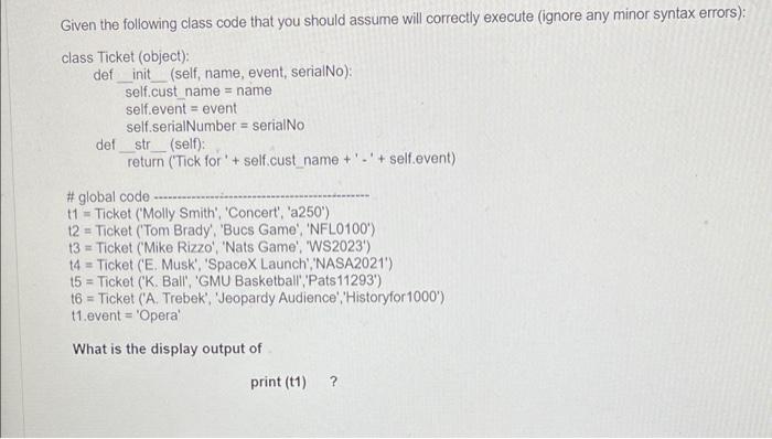 Solved Question 16 Given the following class code that you | Chegg.com