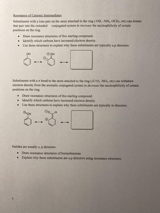 Solved Resonance of Cationic Intermediates Substituents with | Chegg.com