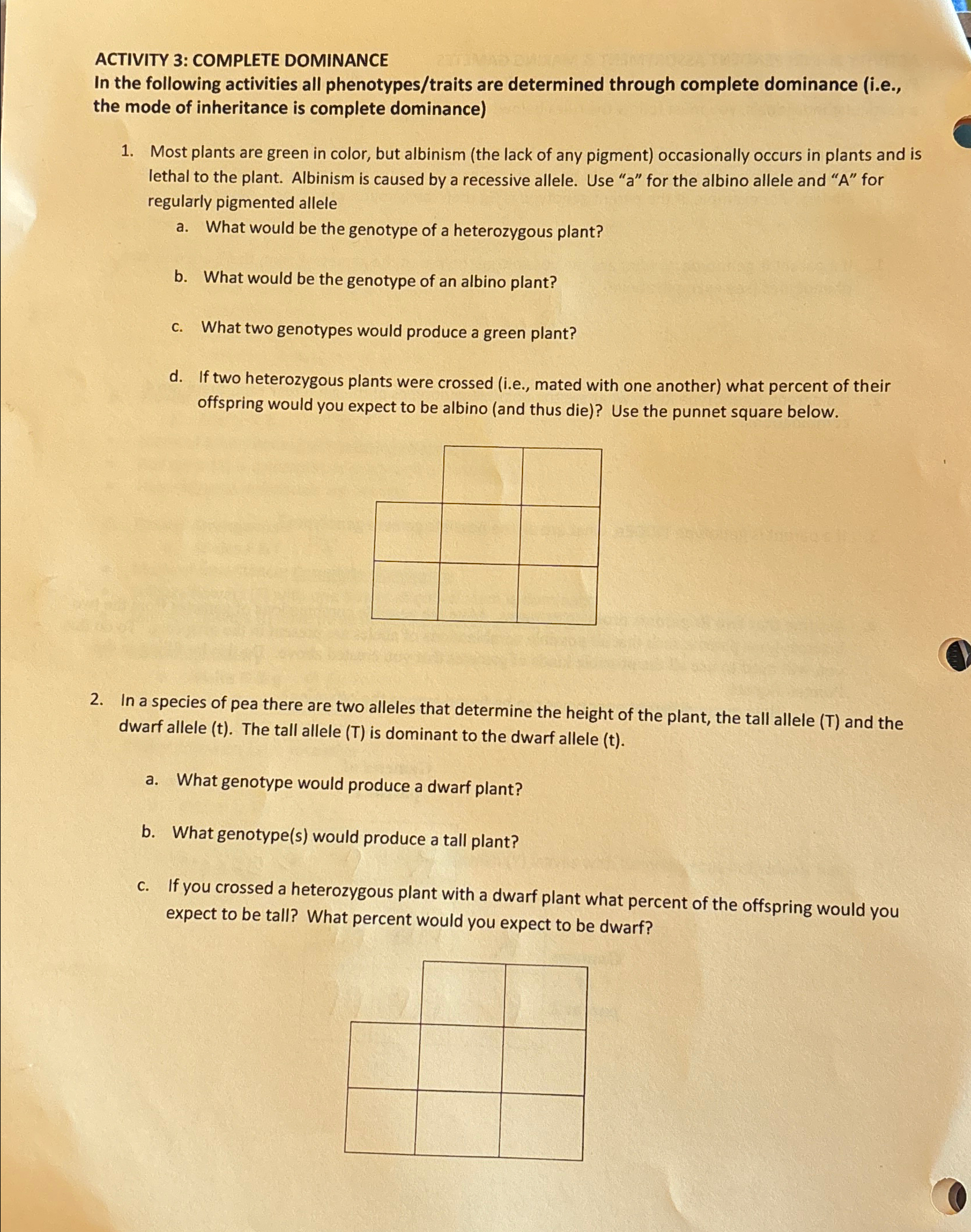 Solved ACTIVITY 3: COMPLETE DOMINANCEIn the following | Chegg.com