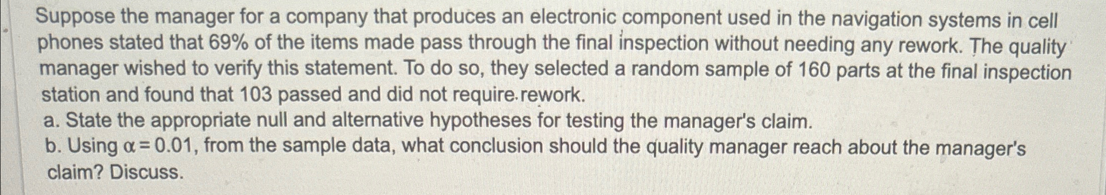 Solved Suppose the manager for a company that produces an | Chegg.com