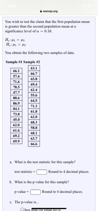 Solved wamap.org You wish to test the claim that the first | Chegg.com