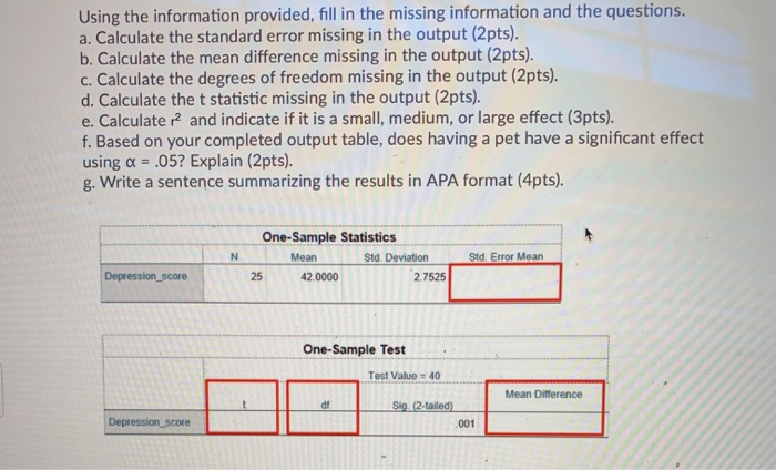 Solved Using the information provided, fill in the missing | Chegg.com