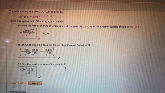 Solved The temperature at a point (X, Y, 2) is given by T(x, | Chegg.com
