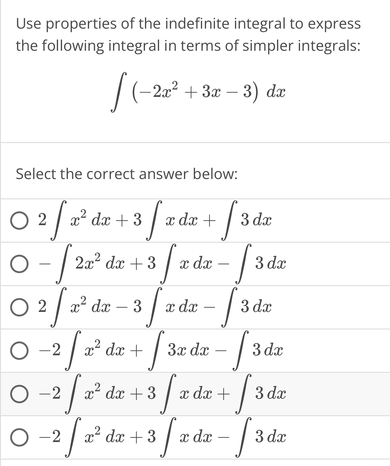 Solved Use properties of the indefinite integral to express | Chegg.com
