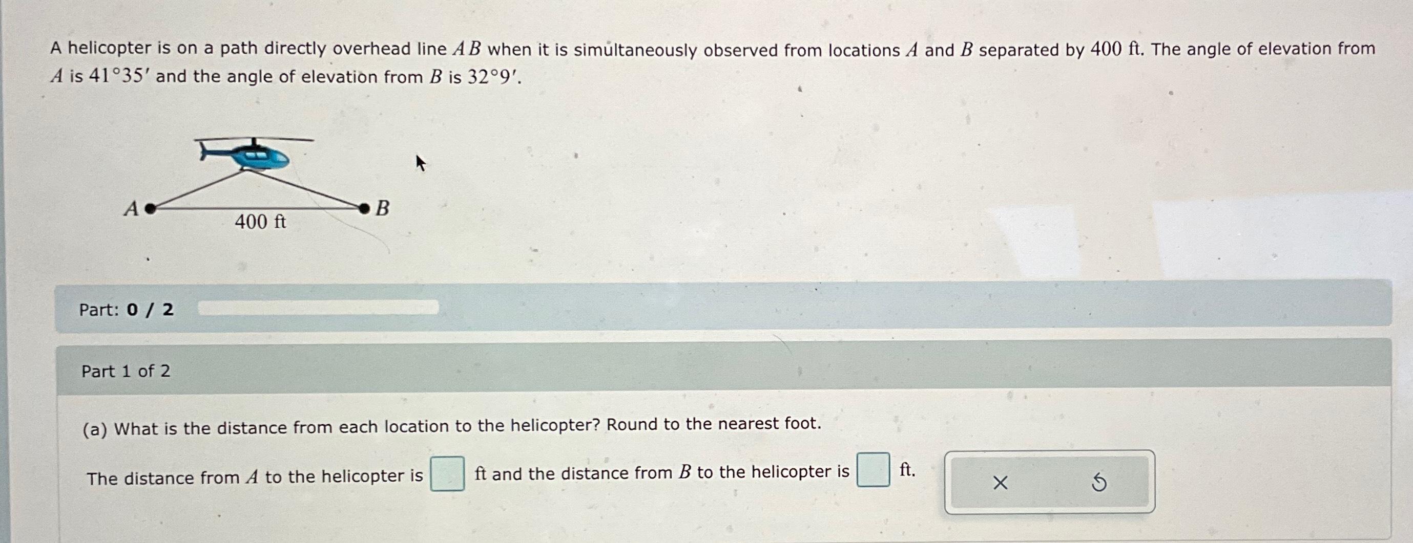Solved A helicopter is on a path directly overhead line AB | Chegg.com