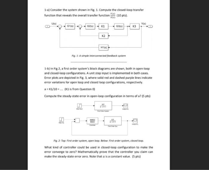 Solved 1-a) Consider the system shown in Fig. 1. Compute the | Chegg.com