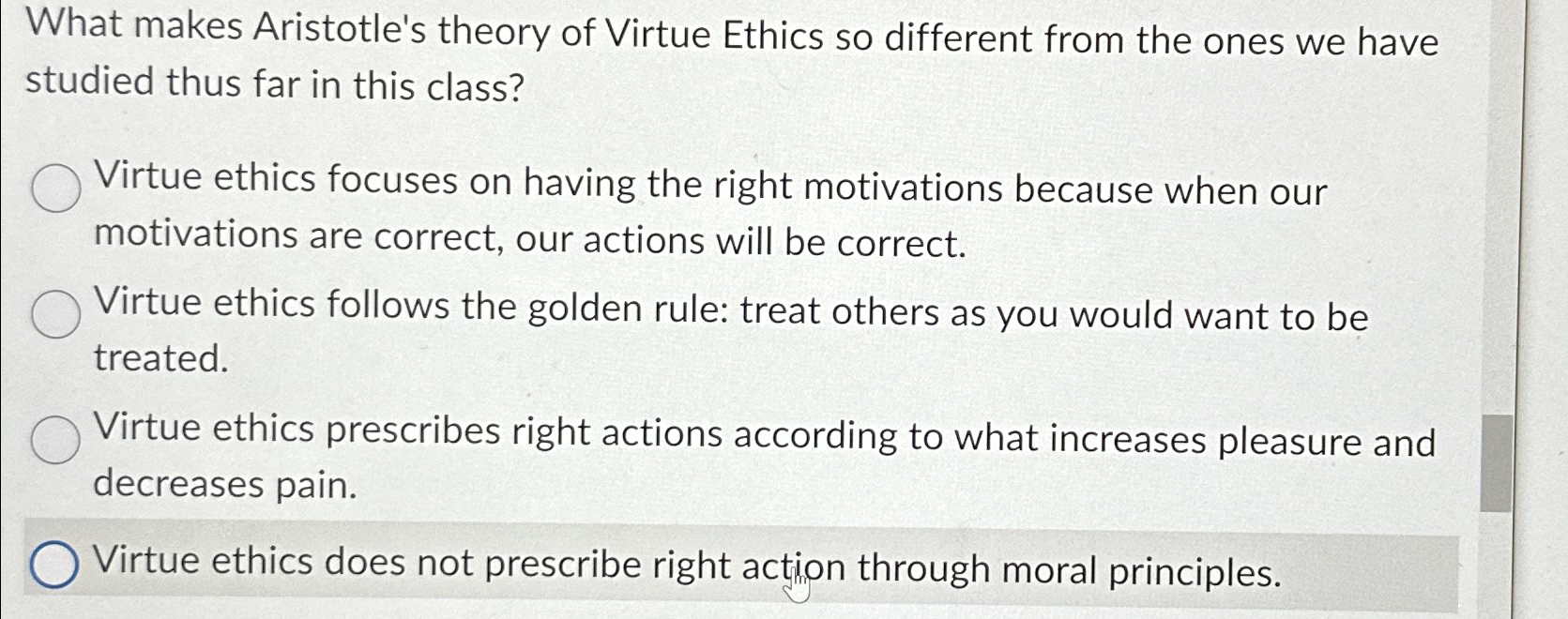 Solved What makes Aristotle's theory of Virtue Ethics so | Chegg.com