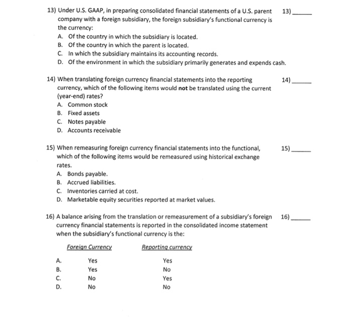 Solved 13) Under U.S. GAAP, in preparing consolidated | Chegg.com