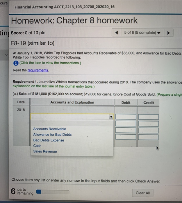 Solved Homework: Chapter 8 homework Score: 0 of 10 pts 5 of | Chegg.com