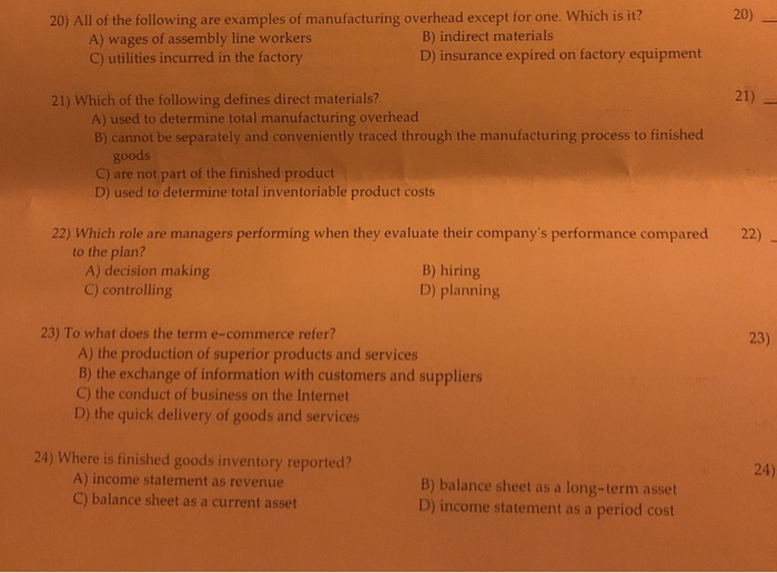 Solved 20) 20) All Of The Following Are Examples Of Manuf