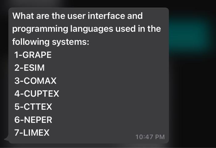 Solved What are the user interface and programming languages | Chegg.com