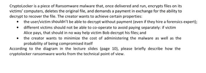 Solved CryptoLocker is a piece of Ransomware malware that, | Chegg.com