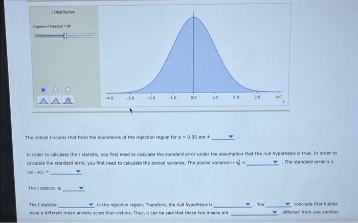 Gegrent of Fitedom \( =\mathrm{sig} \)
The critical t-scores that form the boundaries of the rejection region for \( a=0.05 \