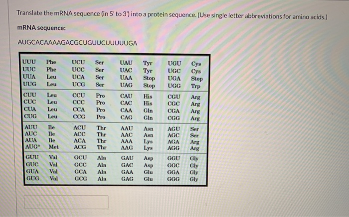 Translate the mRNA sequence (in 5'to 3') into a | Chegg.com