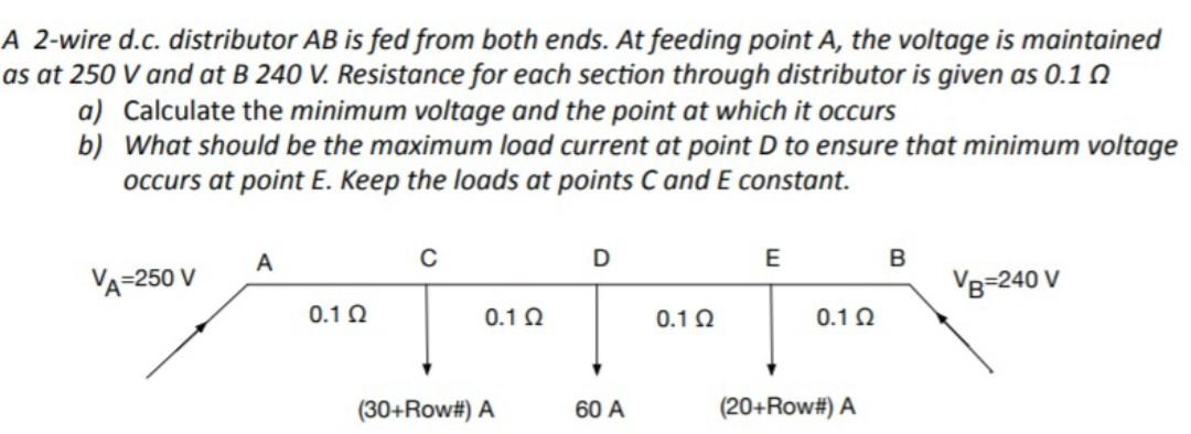 Solved A 2-wire d.c. distributor AB is fed from both ends. | Chegg.com