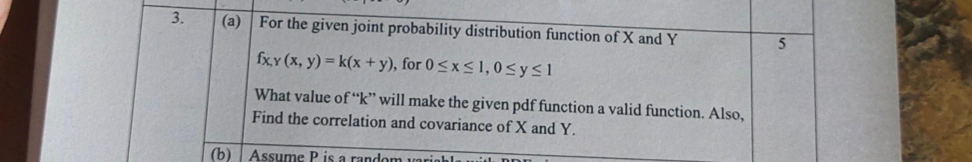 Solved (a) For the given joint probability distribution | Chegg.com