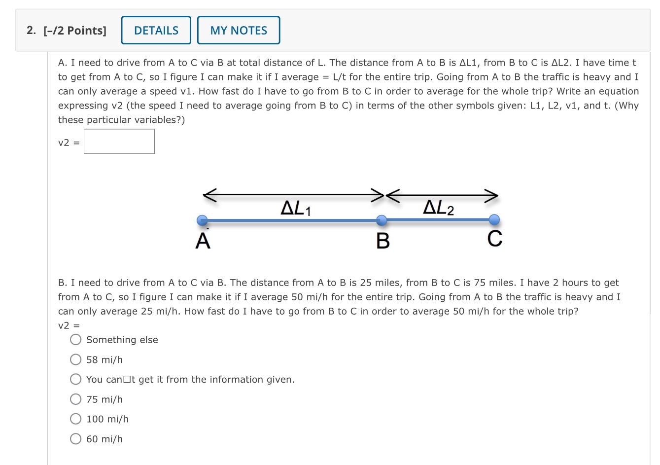 Solved Points]A. ﻿I need to drive from A ﻿to C ﻿via B ﻿at | Chegg.com