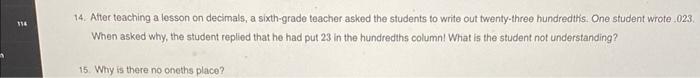 Solved 14. Attec teaching a lesson on decimals, a | Chegg.com