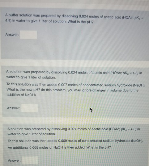 Solved A buffer solution was prepared by dissolving 0.024 | Chegg.com