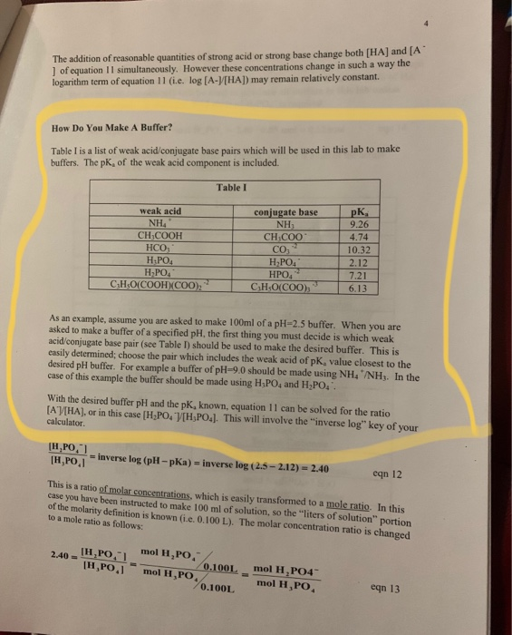 Solved PreLab Buffers All answers taken directly from the
