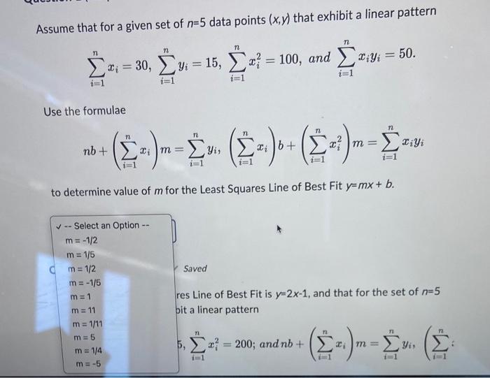 Solved Assume that for a given set of n=5 data points (x,y) | Chegg.com