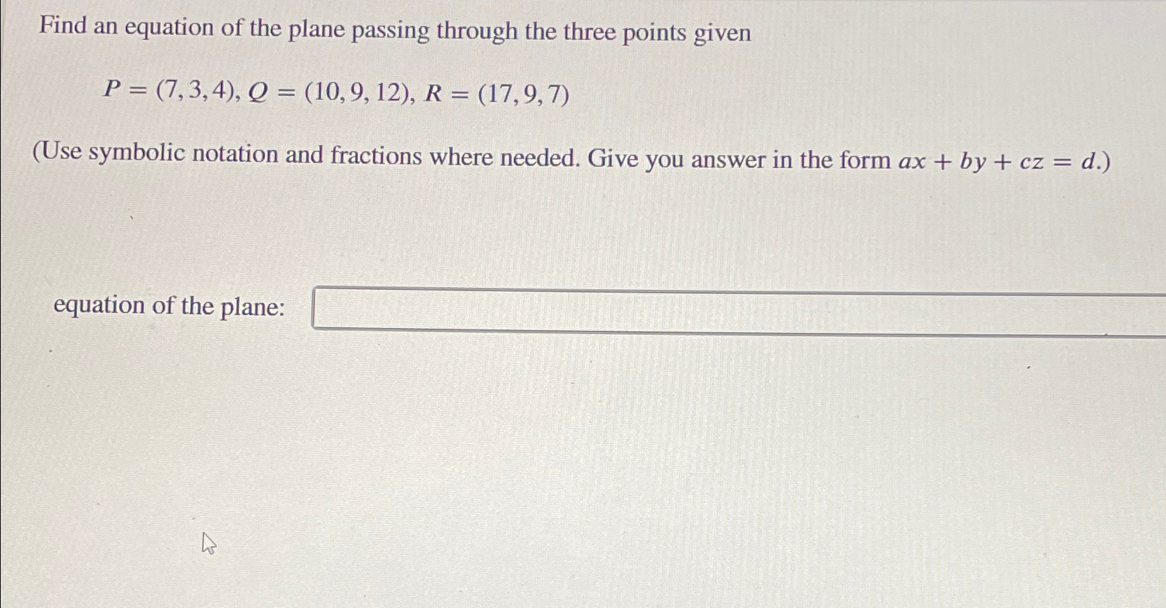 Solved Find an equation of the plane passing through the | Chegg.com