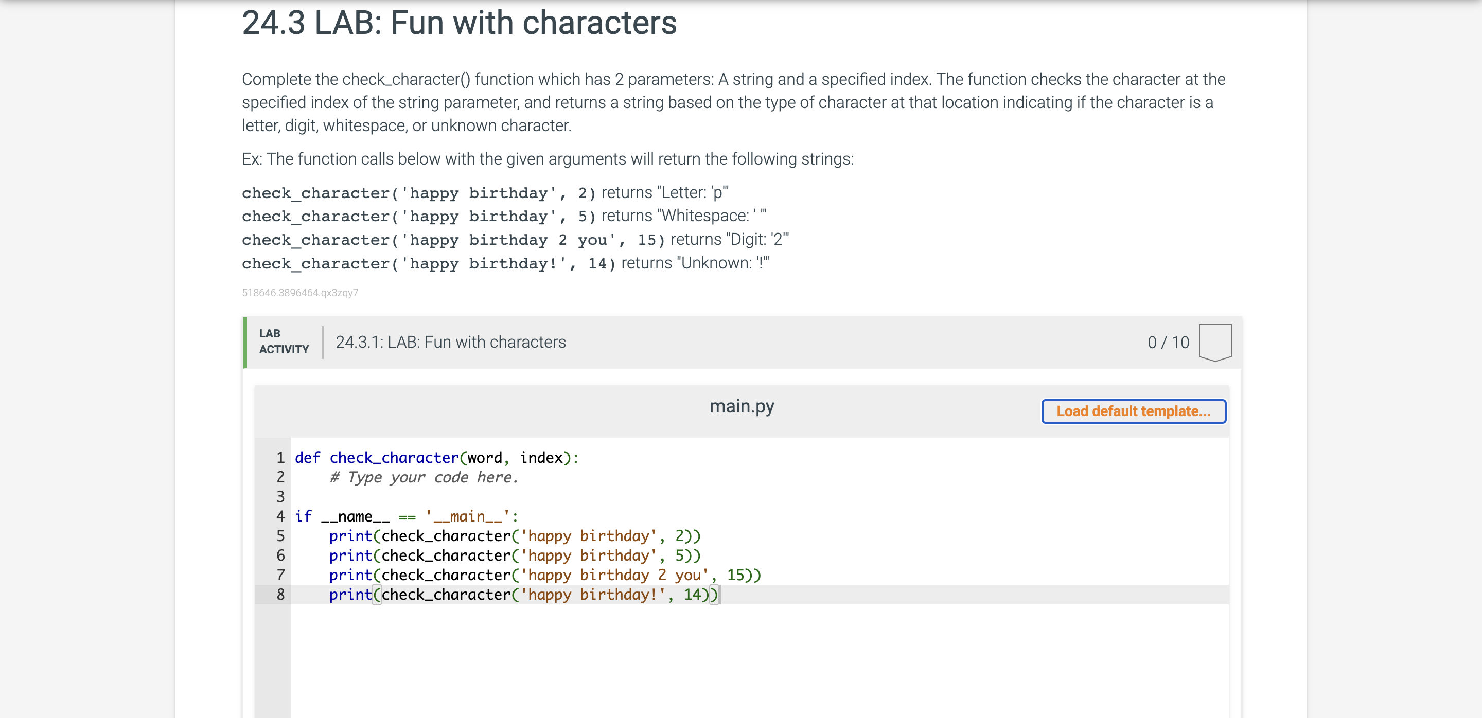 Solved PYTHON ONLYComplete the check_character() ﻿function | Chegg.com