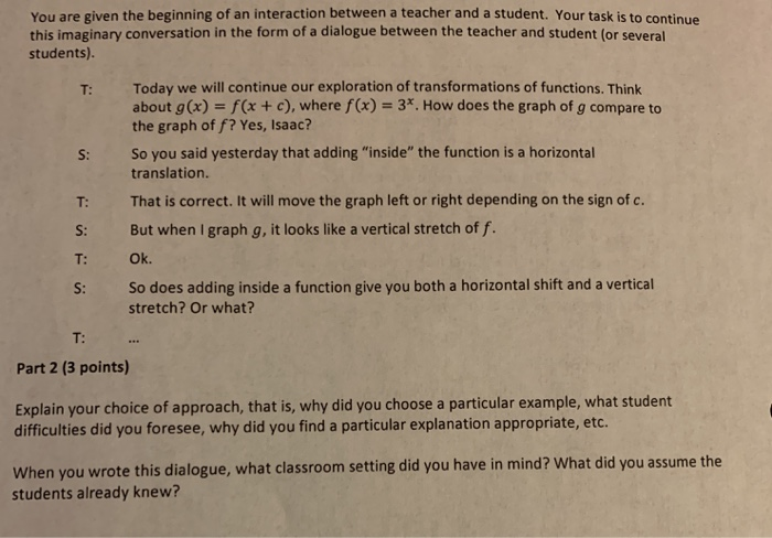 Teacher student dialogue clearance example