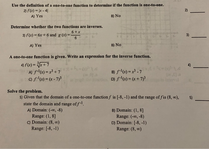 Solved Use The Definition Of A One To One Function To Det Chegg Com