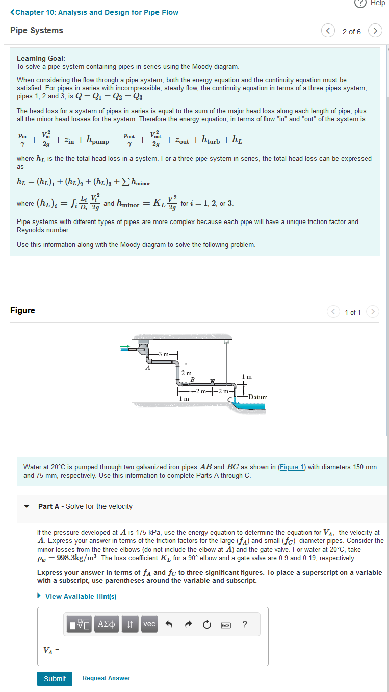 Solved Learning Goal:To solve a pipe system containing pipes | Chegg.com