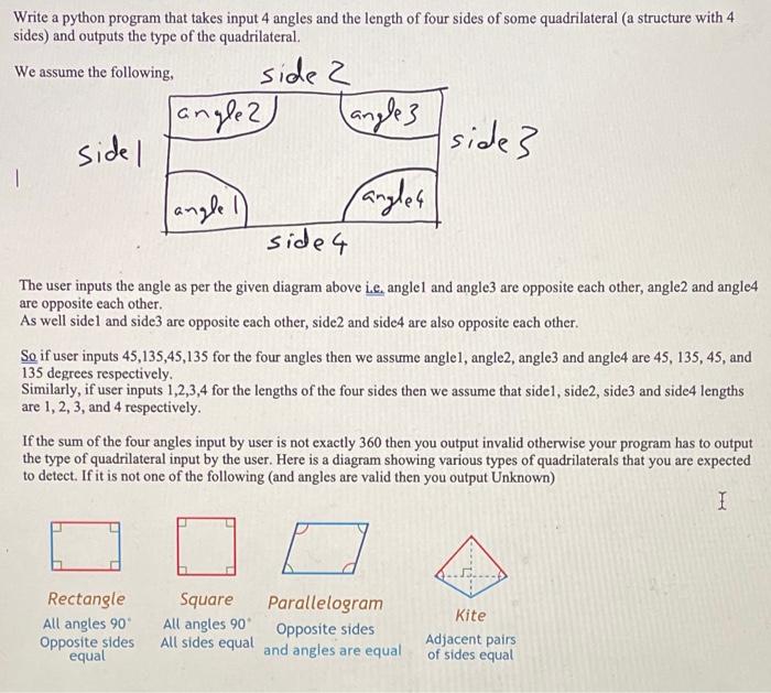 Solved Write a python program that takes input 4 angles and | Chegg.com