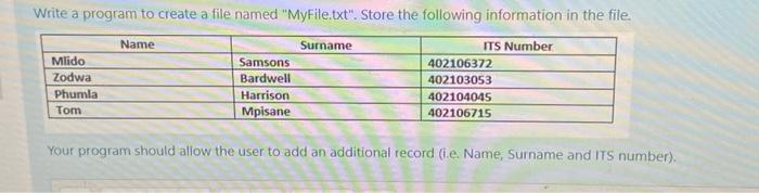 Solved Write a program to create a file named "MyFile.txt". | Chegg.com