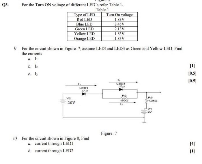 Solved Q3. For the Turn ON voltage of different LED's refer