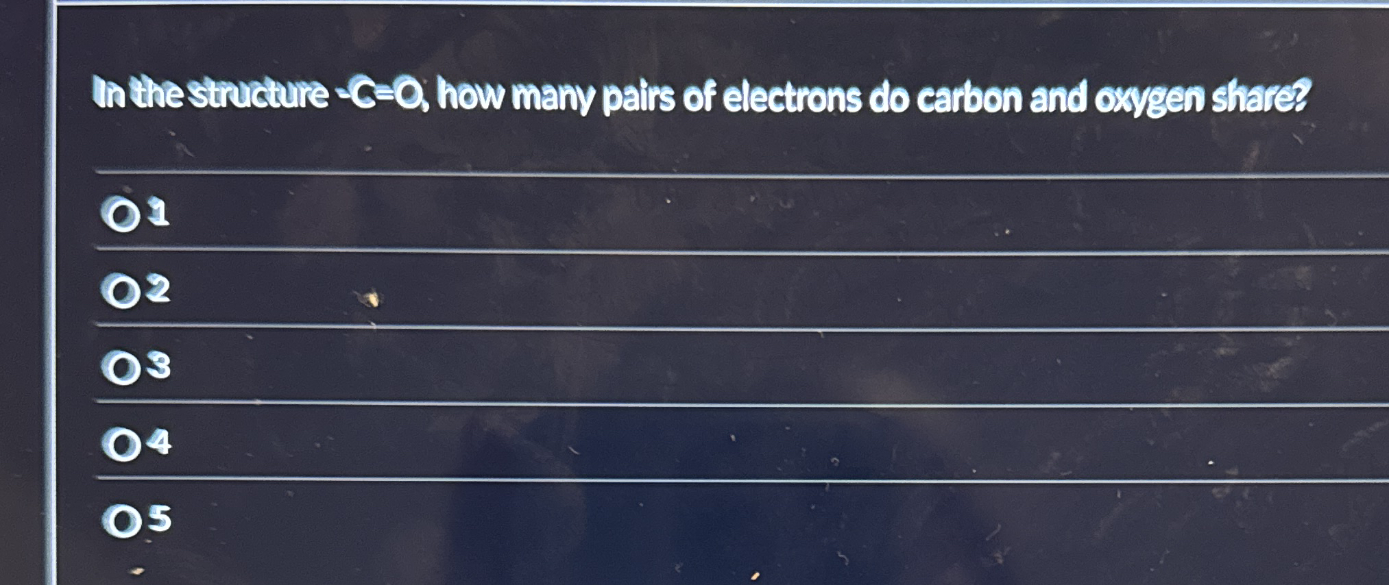 Solved In the structure -C=0, ﻿how many pairs of electrons | Chegg.com