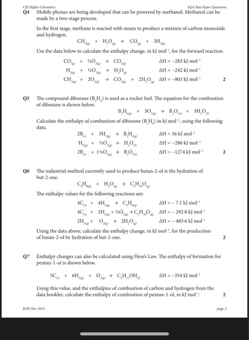 Solved No Se Higher Chemistry Sqa Past Paper Questions Chegg Com
