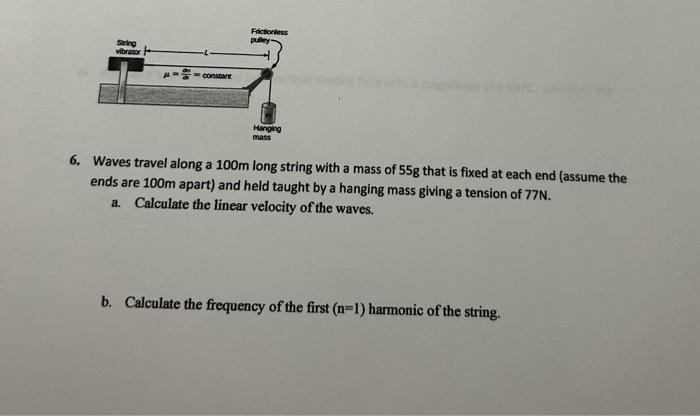 Solved 6. Waves travel along a 100 m long string with a mass