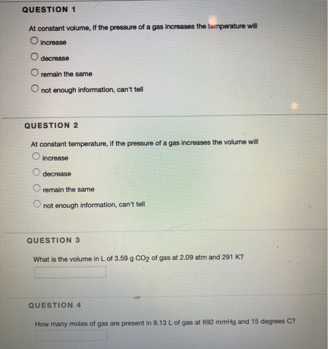 Solved QUESTION 1 At constant volume, if the pressure of a | Chegg.com