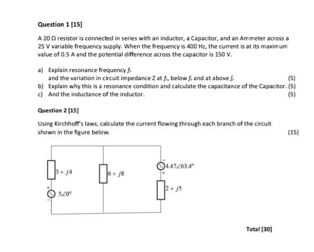 Solved A 20Ω resistor is connected in series with an