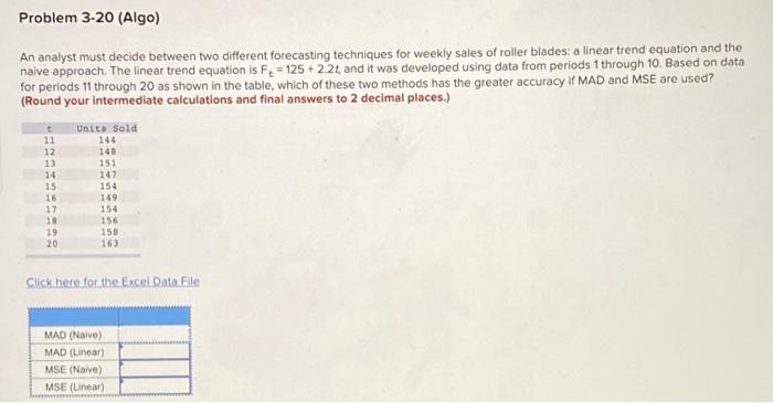 Solved Problem 3-20 (Algo) An analyst must decide between | Chegg.com